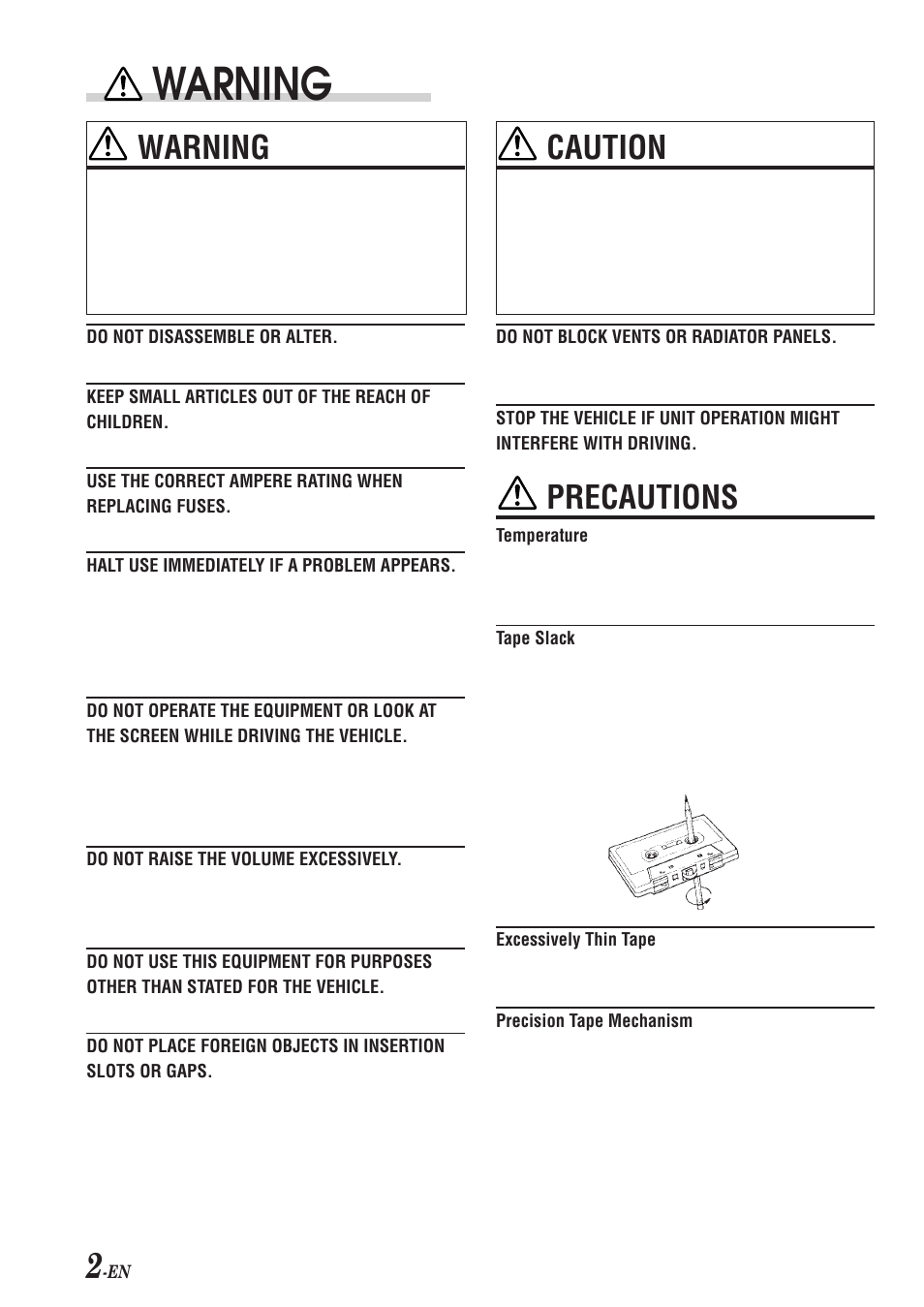Warning, Caution, Precautions | Alpine TDM-7574E User Manual | Page 4 / 19