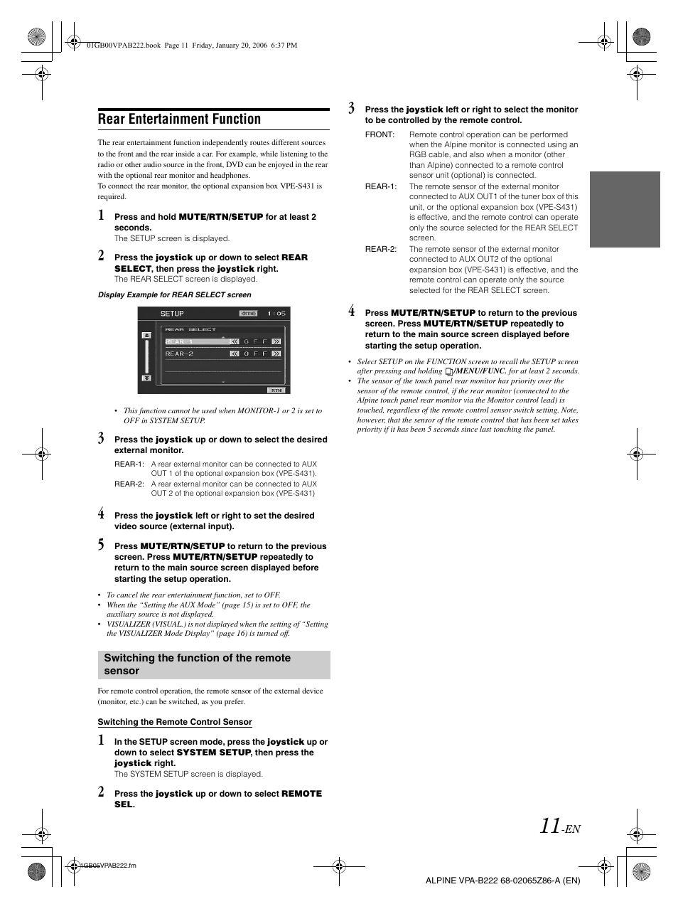 Rear entertainment function | Alpine VPA-B222 User Manual | Page 13 / 61