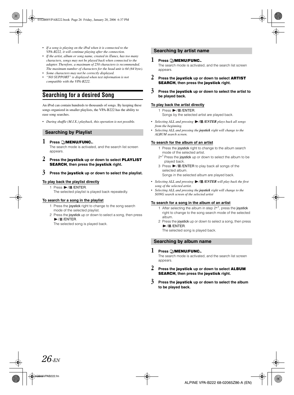Searching for a desired song | Alpine VPA-B222 User Manual | Page 28 / 61