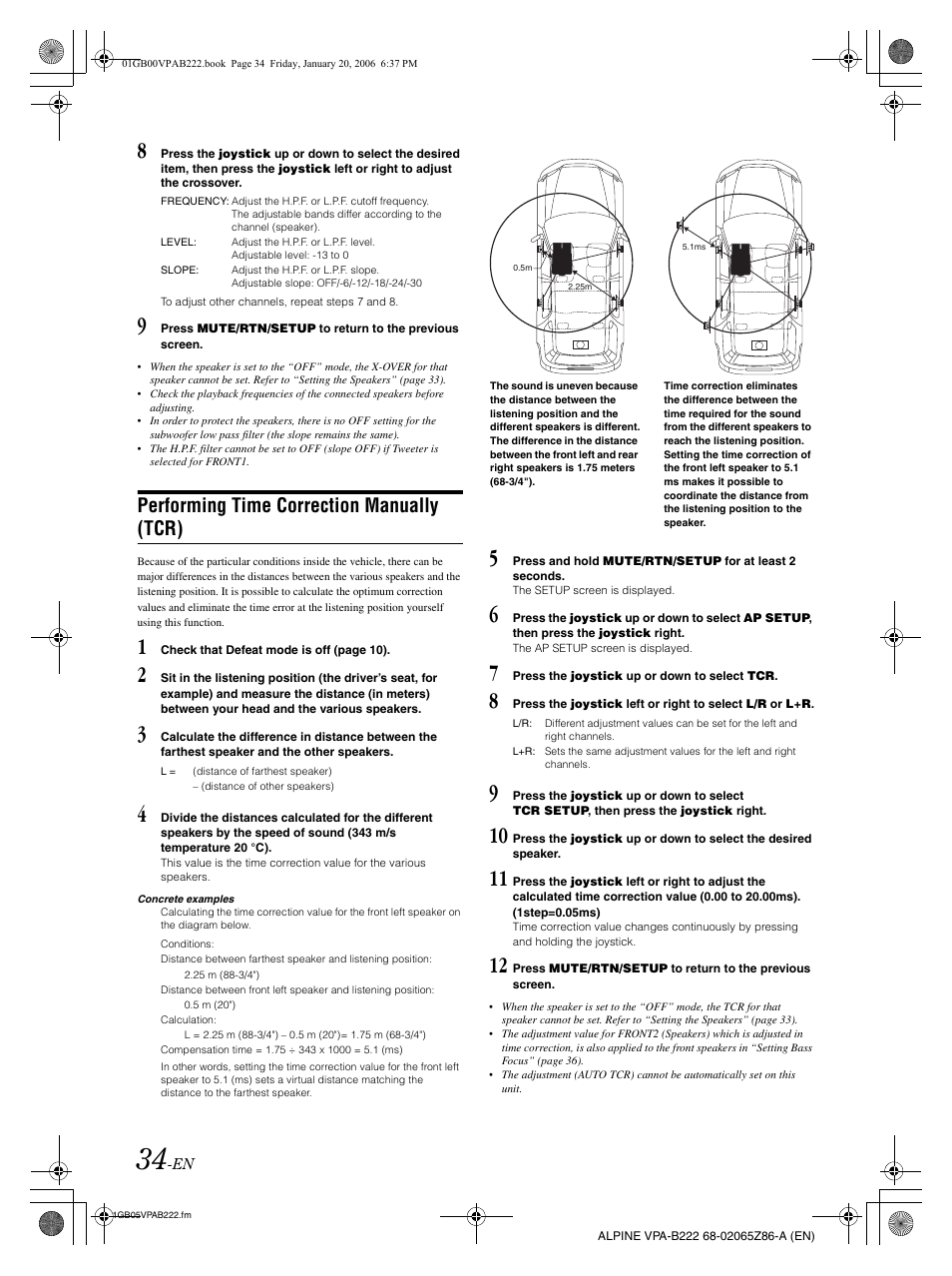 Performing time correction manually (tcr) | Alpine VPA-B222 User Manual | Page 36 / 61