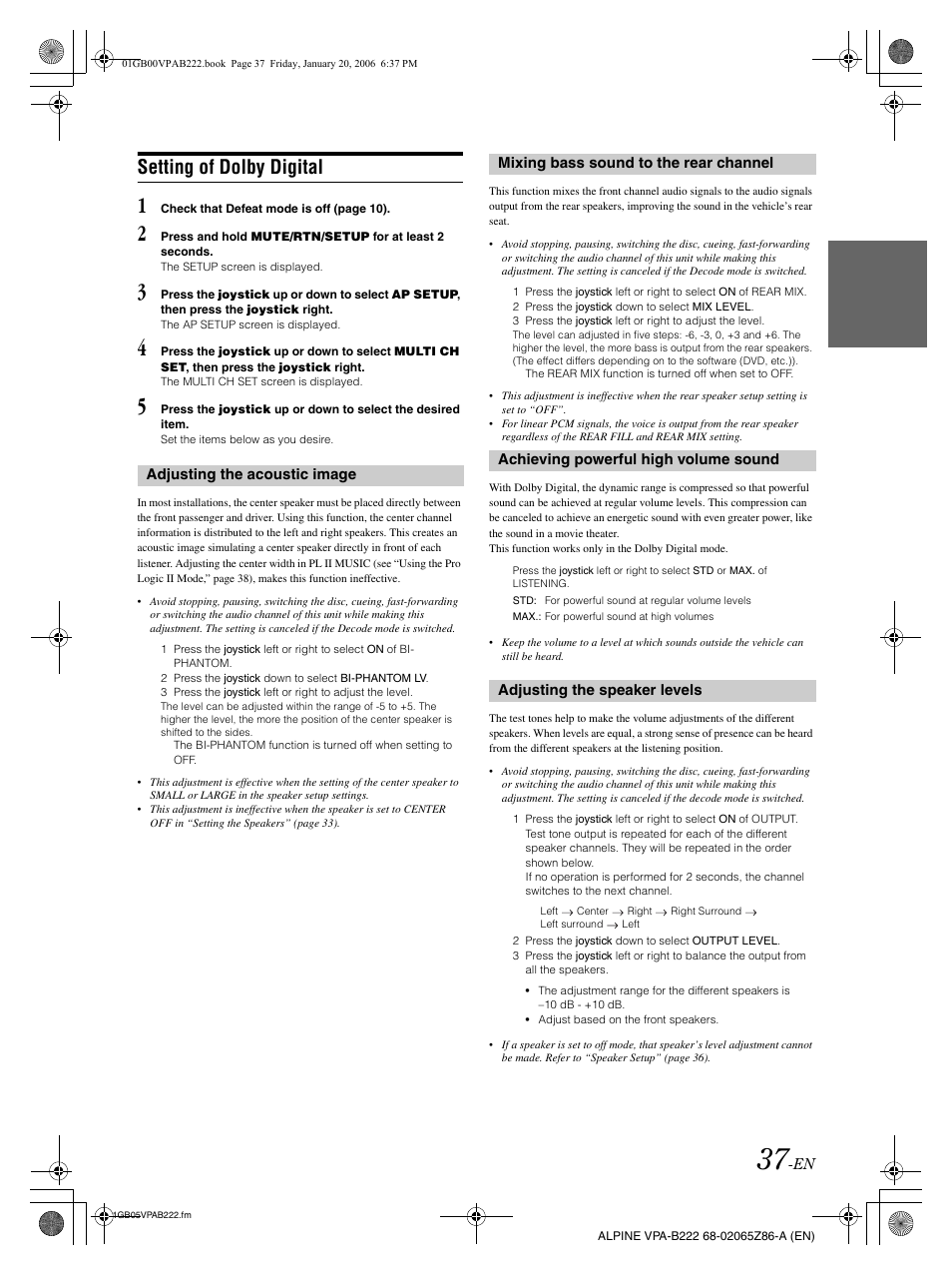 Setting of dolby digital | Alpine VPA-B222 User Manual | Page 39 / 61