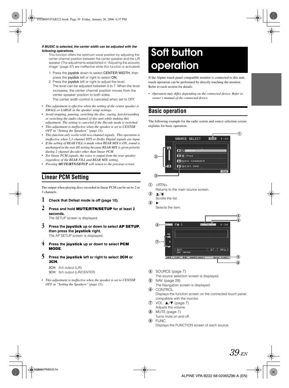 Soft button operation, Linear pcm setting, Basic operation | Alpine VPA-B222 User Manual | Page 41 / 61
