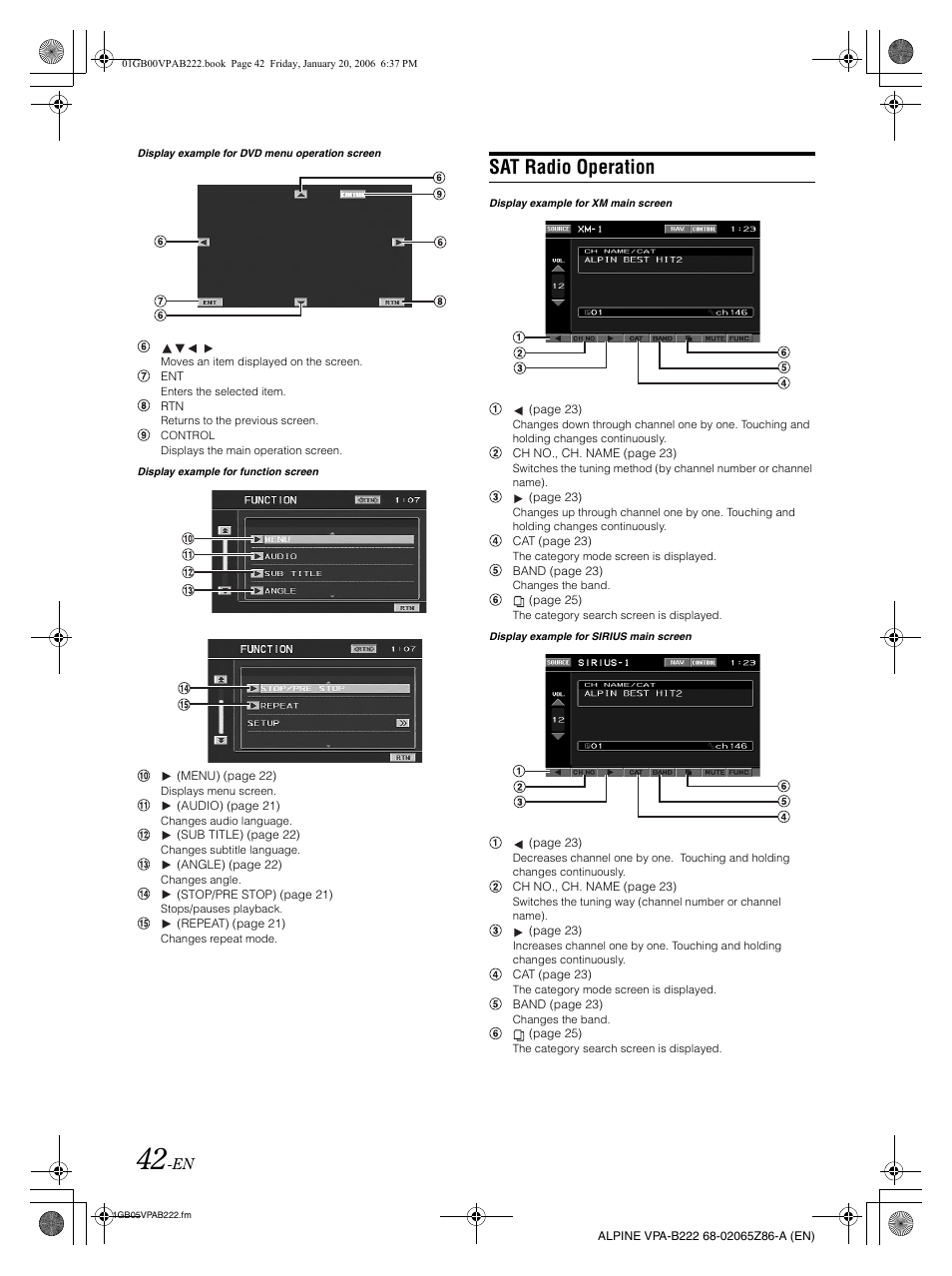 Sat radio operation | Alpine VPA-B222 User Manual | Page 44 / 61