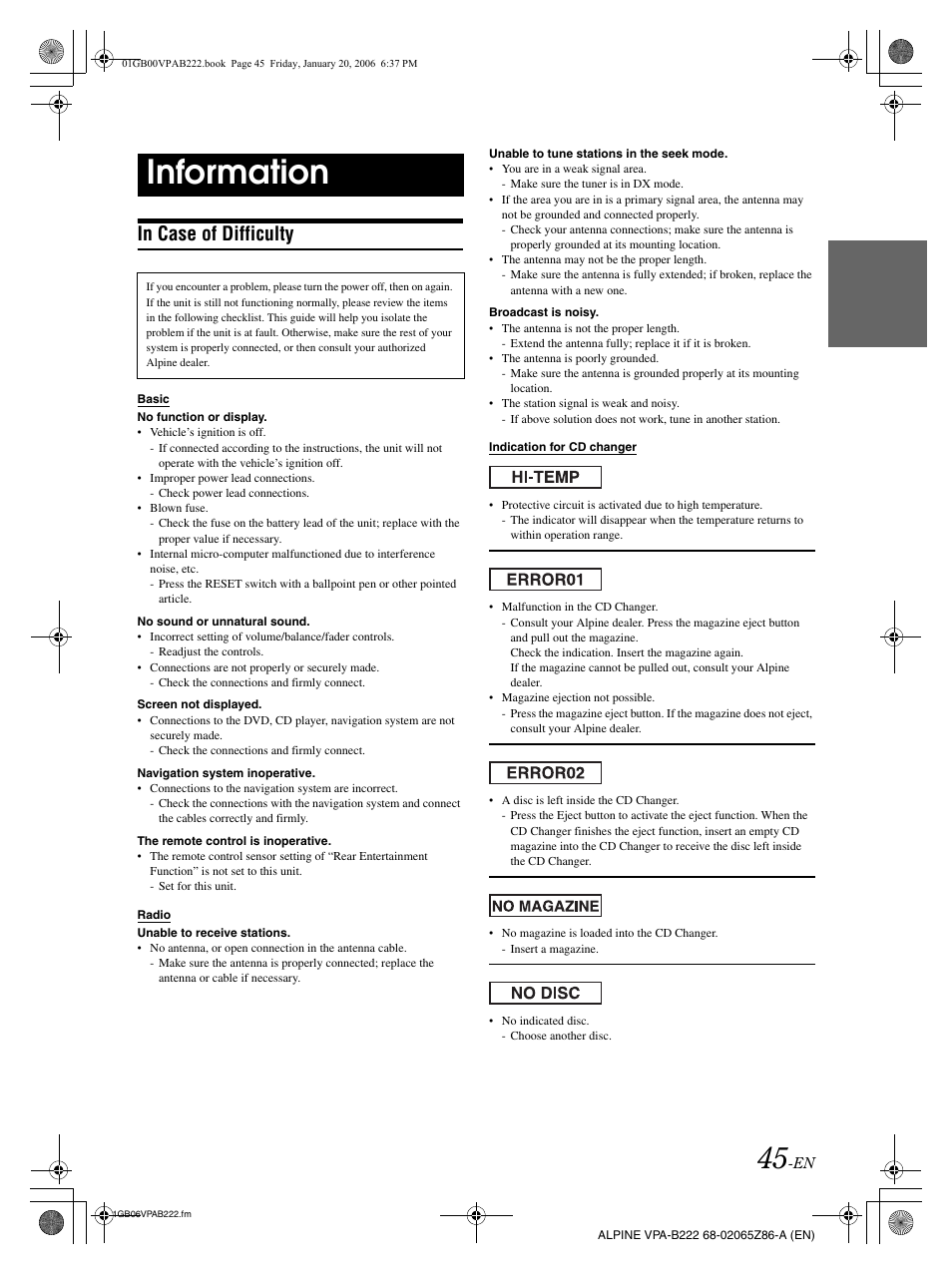 Information | Alpine VPA-B222 User Manual | Page 47 / 61