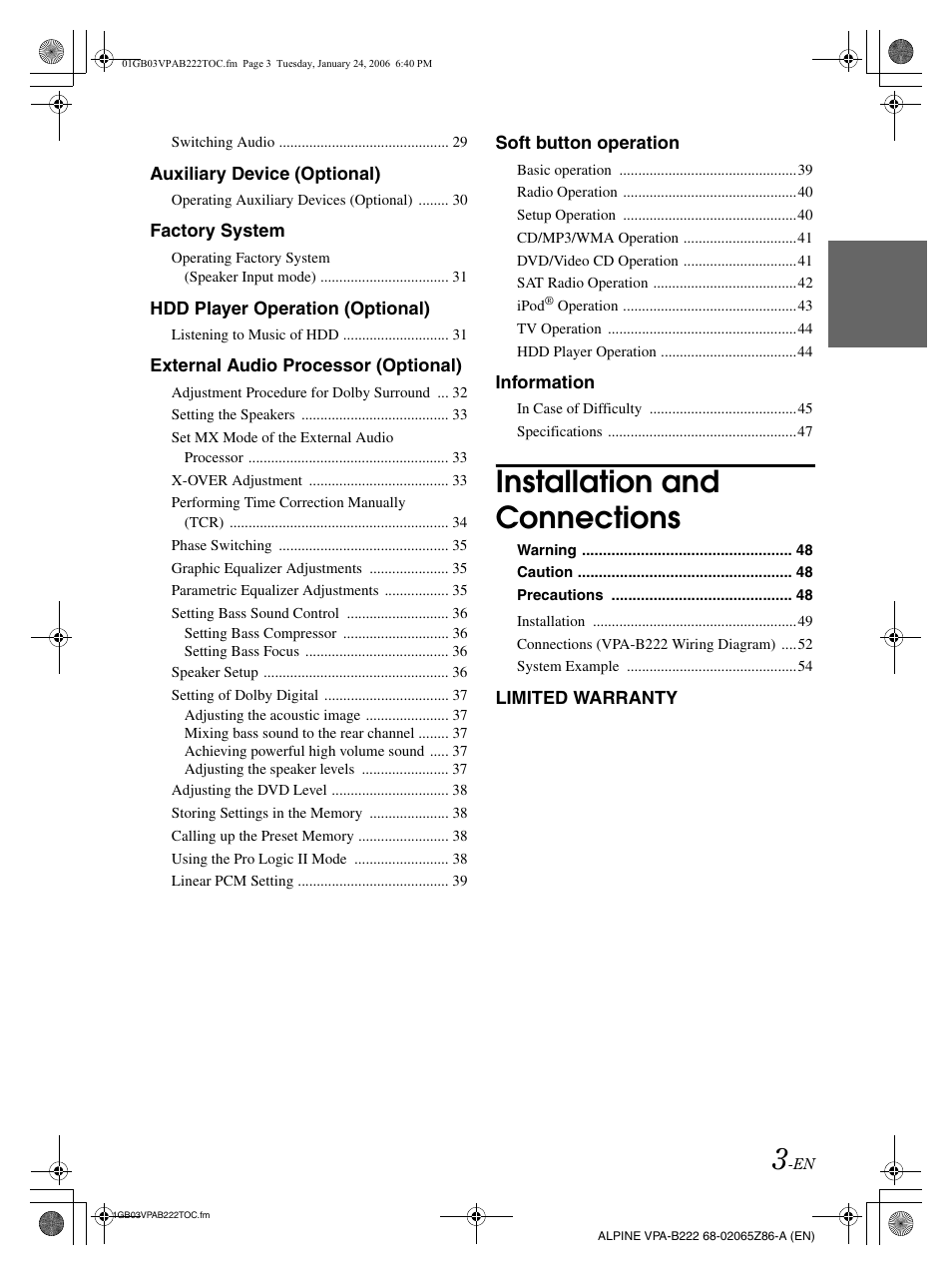 Installation and connections | Alpine VPA-B222 User Manual | Page 5 / 61