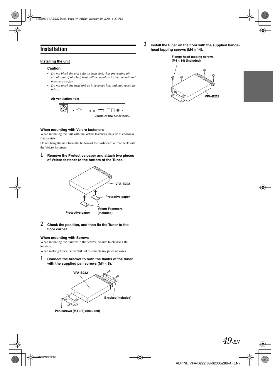Installation | Alpine VPA-B222 User Manual | Page 51 / 61