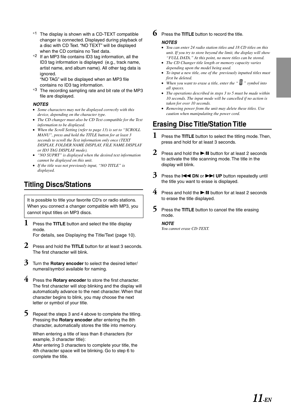 Titling discs/stations, Erasing disc title/station title | Alpine CDA-7892E User Manual | Page 13 / 32