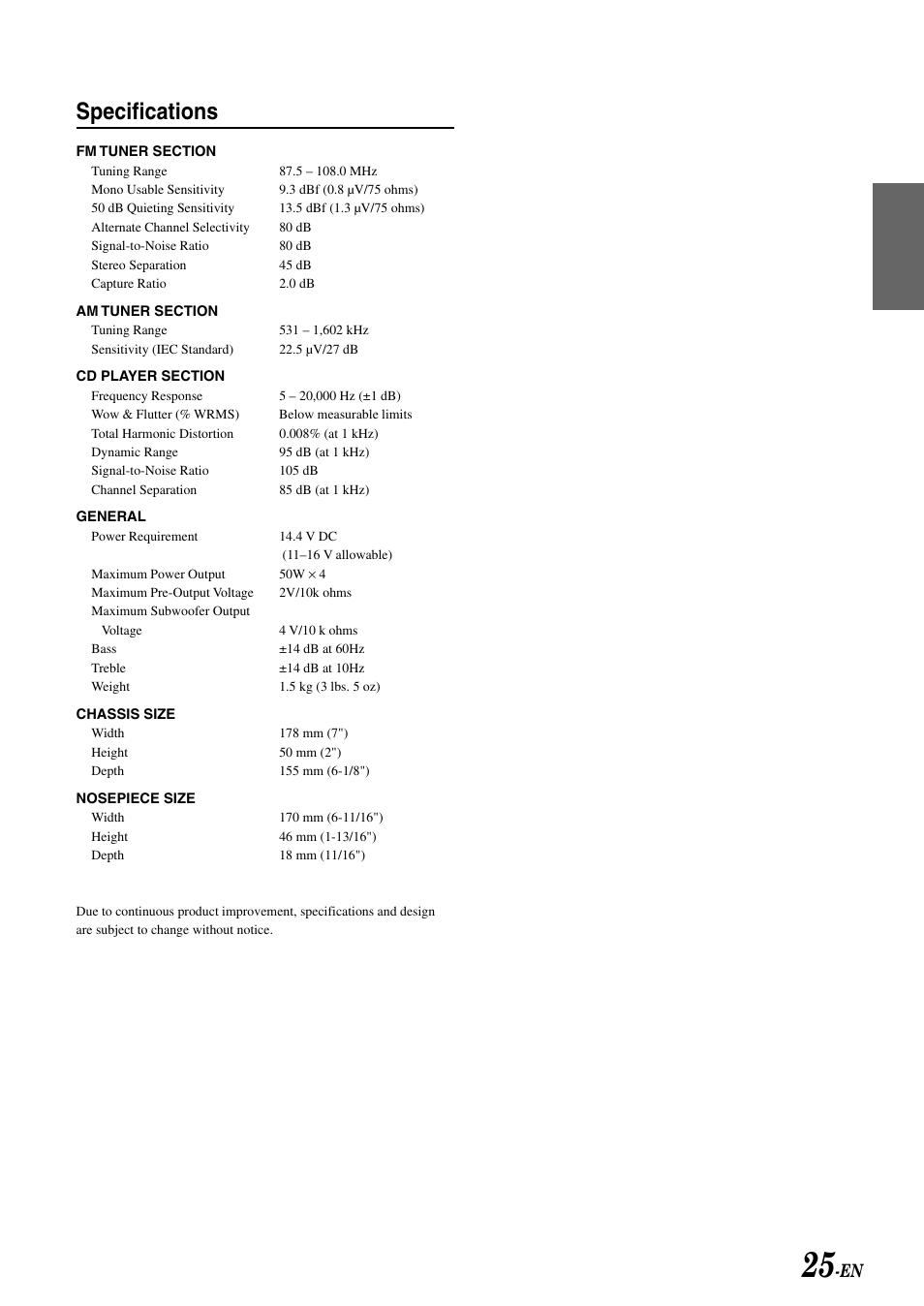 Specifications | Alpine CDA-7892E User Manual | Page 27 / 32