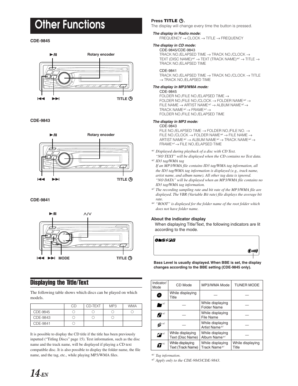 Displaying the title / text, Other functions, Displaying the title/text | Alpine CDE-9841 User Manual | Page 15 / 27