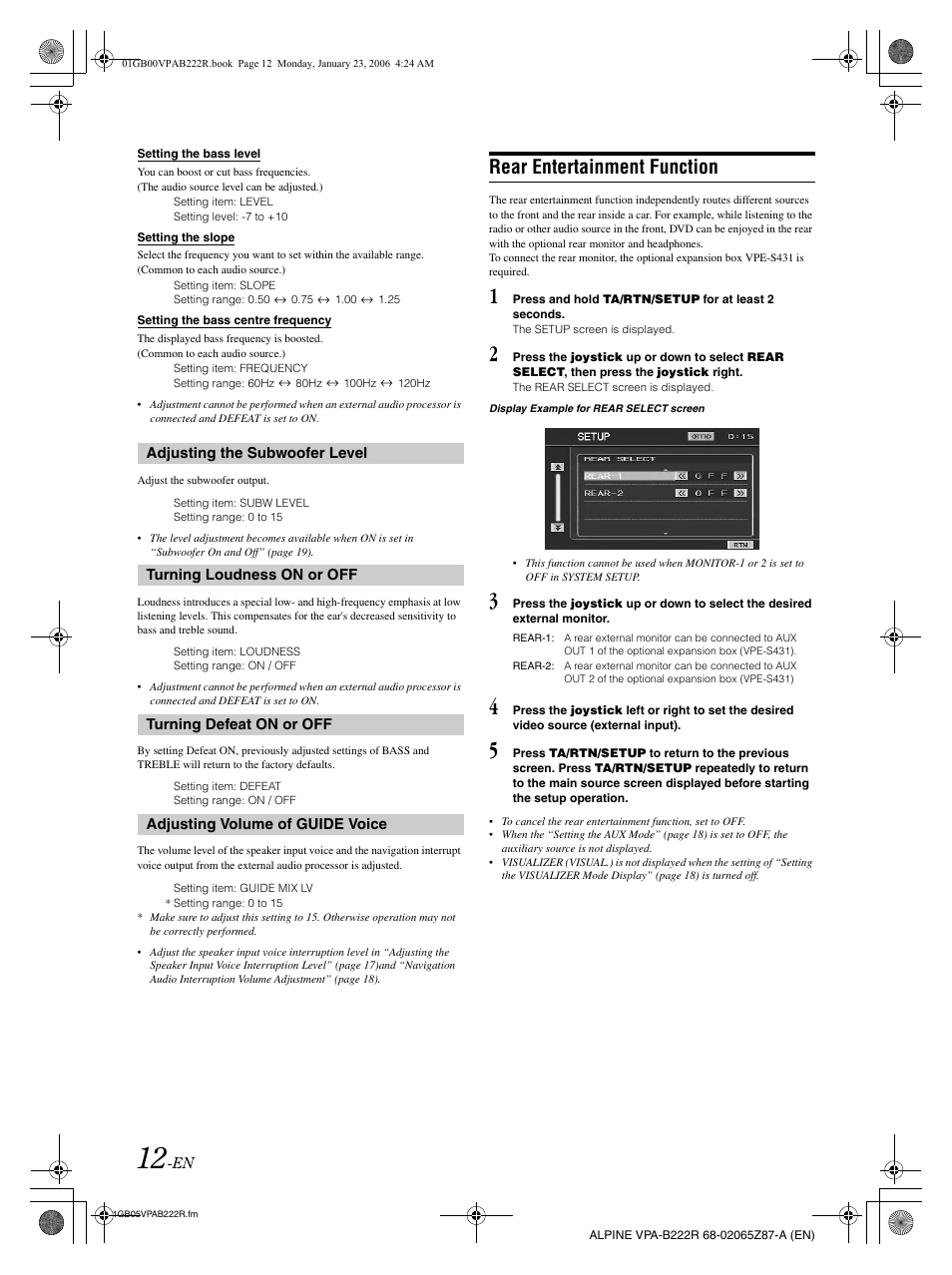 Rear entertainment function | Alpine VPA-B222R User Manual | Page 13 / 77