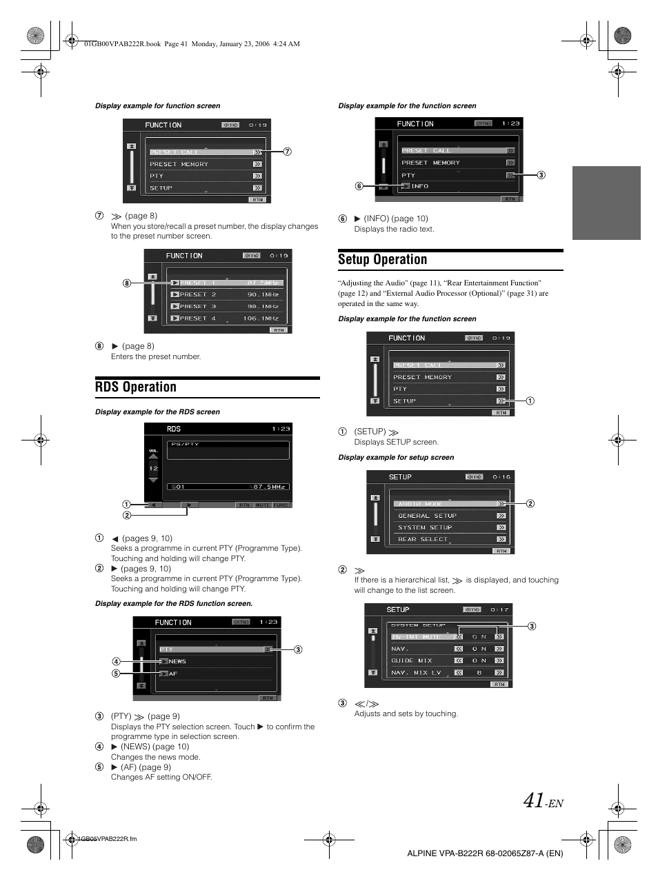 Rds operation, Setup operation | Alpine VPA-B222R User Manual | Page 42 / 77