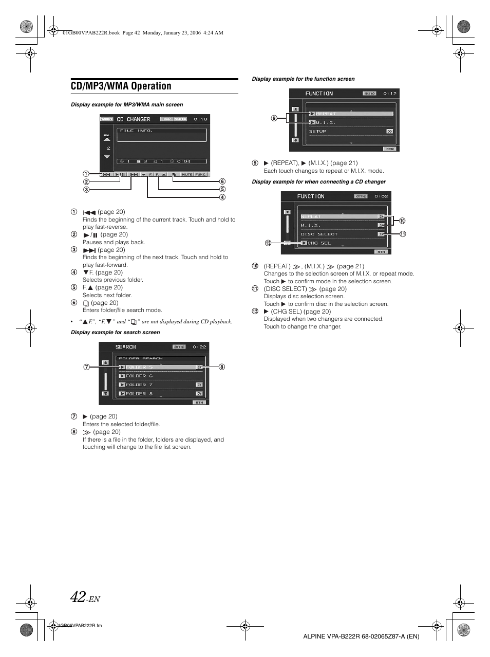 Cd/mp3/wma operation | Alpine VPA-B222R User Manual | Page 43 / 77