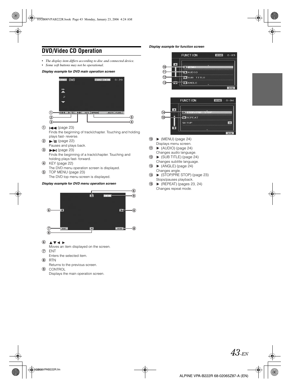 Dvd/video cd operation | Alpine VPA-B222R User Manual | Page 44 / 77