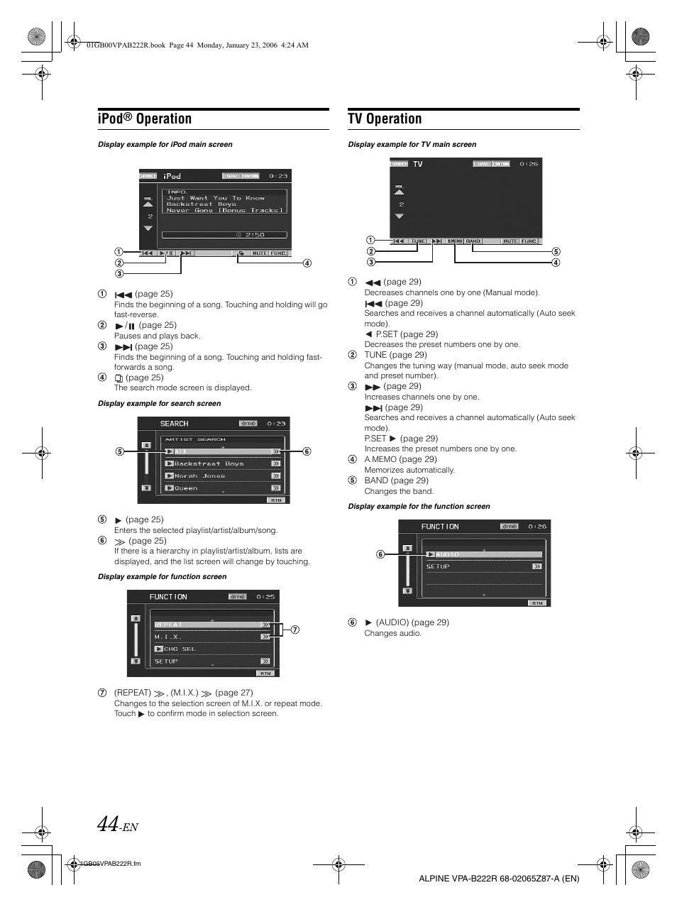 Ipod, Operation, Tv operation | Alpine VPA-B222R User Manual | Page 45 / 77