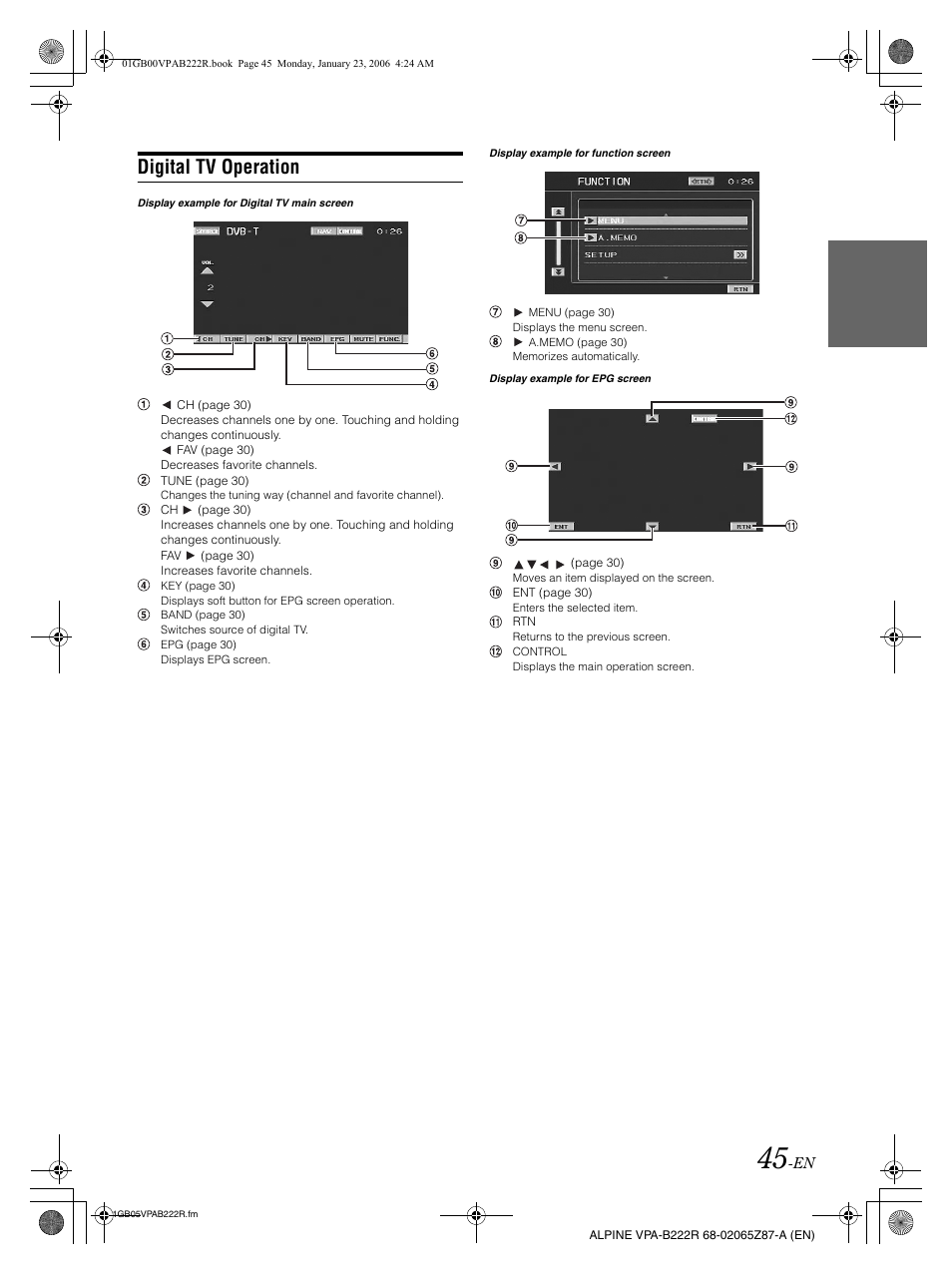 Digital tv operation | Alpine VPA-B222R User Manual | Page 46 / 77