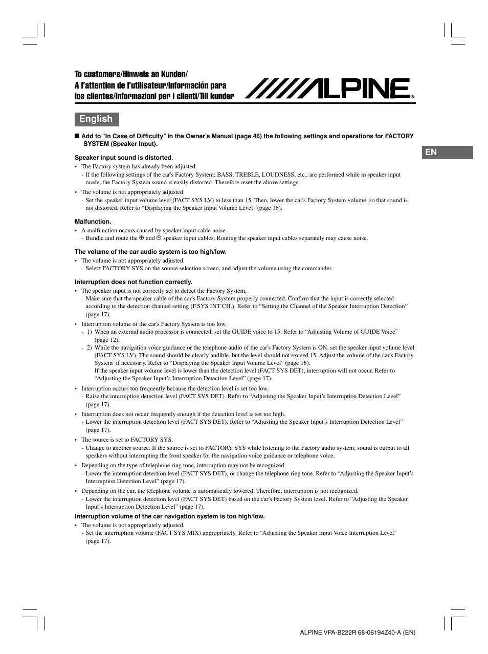 English | Alpine VPA-B222R User Manual | Page 61 / 77