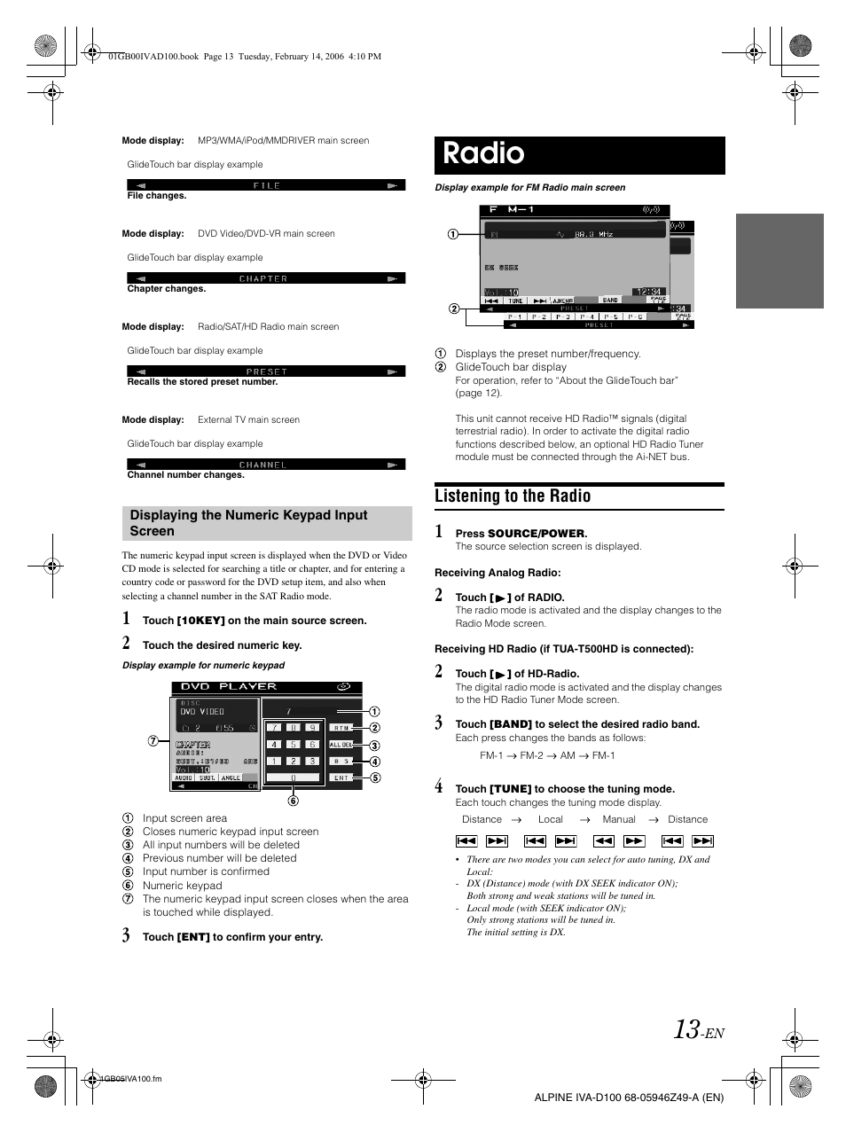 Radio, Listening to the radio | Alpine IVA-D100 User Manual | Page 17 / 83