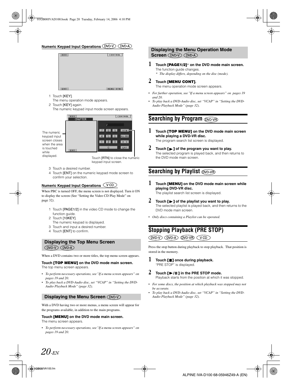 Searching by program, Searching by playlist, Stopping playback (pre stop) | Alpine IVA-D100 User Manual | Page 24 / 83