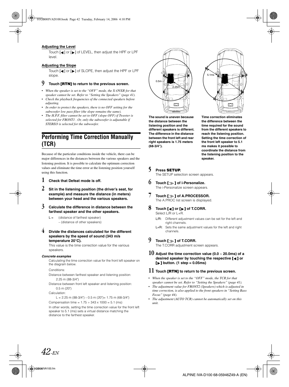 Performing time correction manually (tcr) | Alpine IVA-D100 User Manual | Page 46 / 83