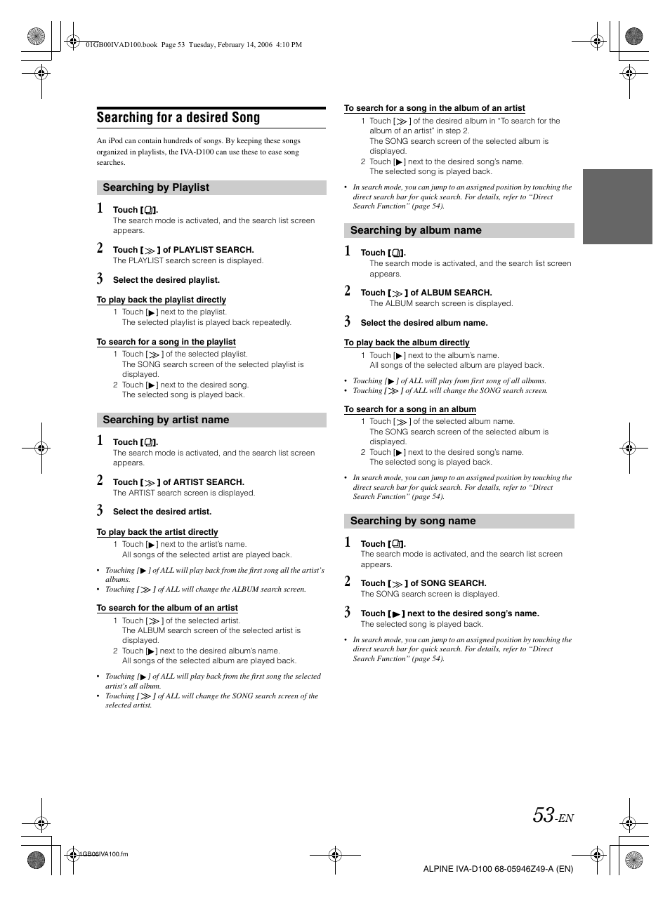 Searching for a desired song | Alpine IVA-D100 User Manual | Page 57 / 83