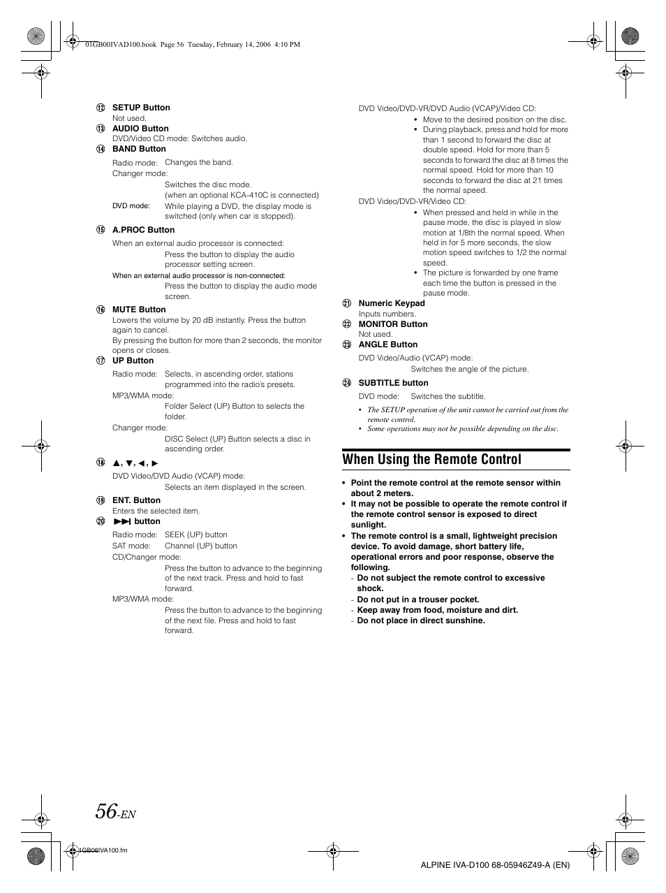 When using the remote control | Alpine IVA-D100 User Manual | Page 60 / 83