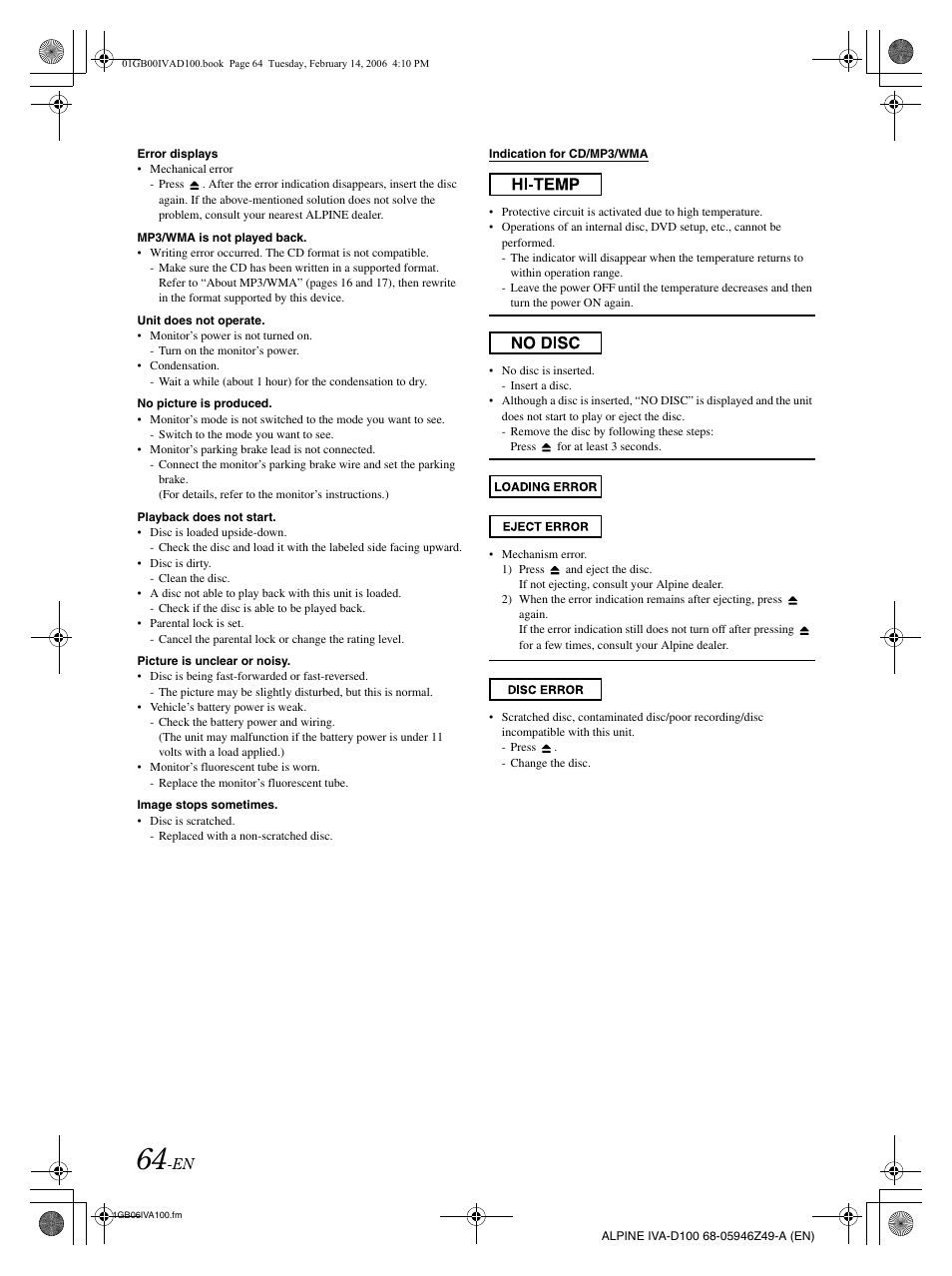 Alpine IVA-D100 User Manual | Page 68 / 83