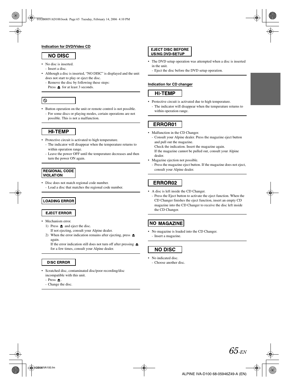 Alpine IVA-D100 User Manual | Page 69 / 83