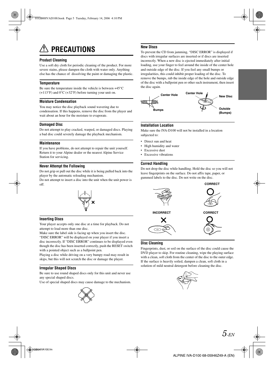 Precautions | Alpine IVA-D100 User Manual | Page 9 / 83