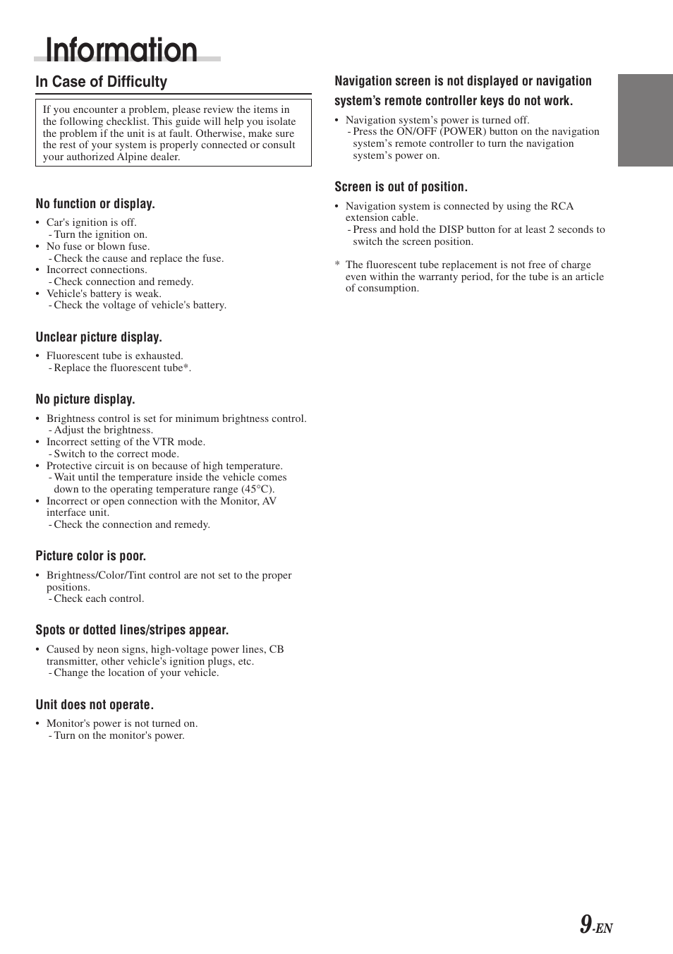 Information | Alpine TME-M710 User Manual | Page 10 / 24