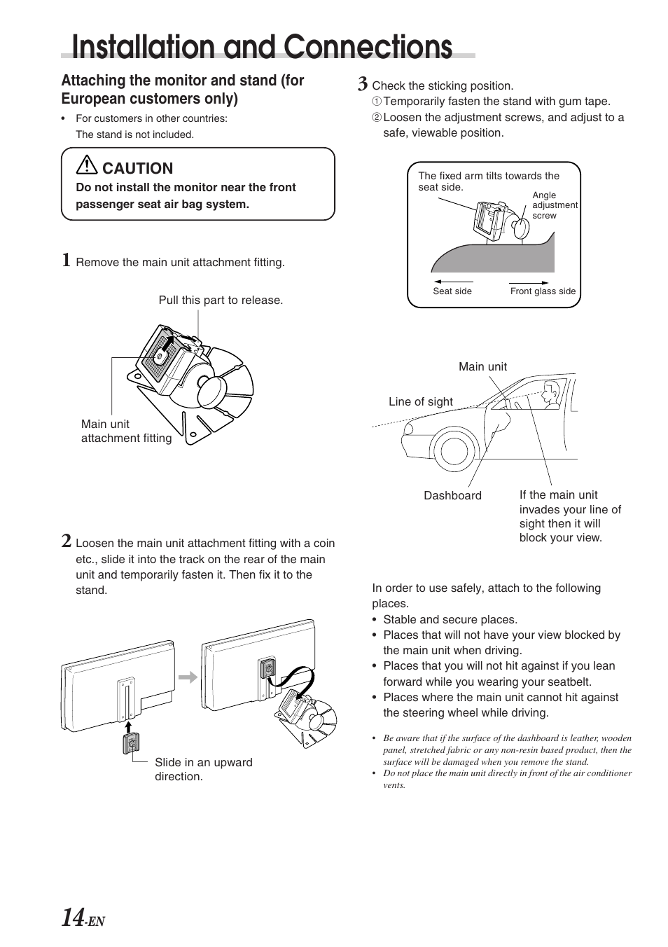 Installation and connections, Caution | Alpine TME-M710 User Manual | Page 15 / 24