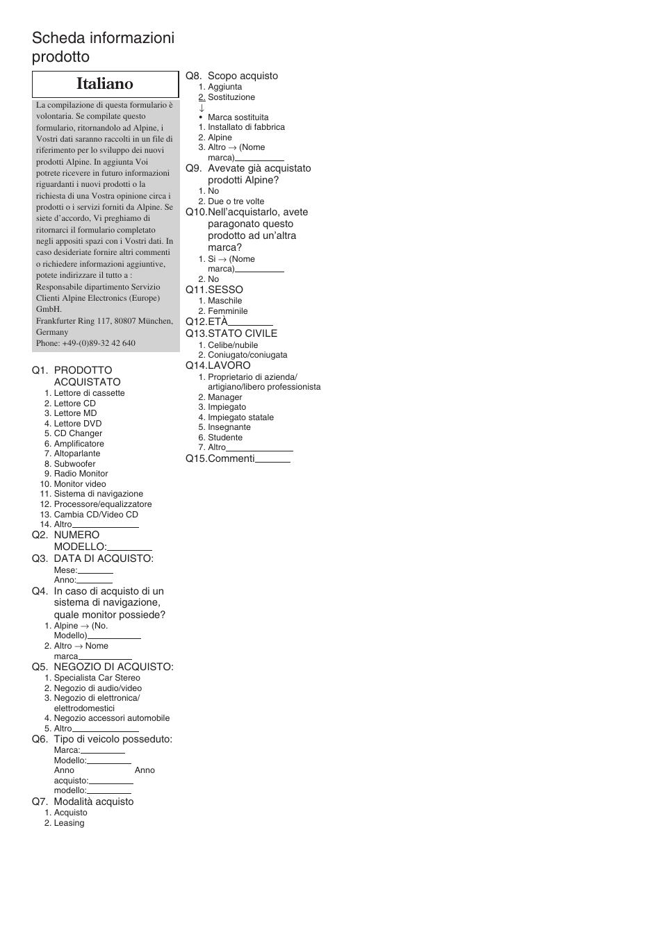 Scheda informazioni prodotto italiano | Alpine TME-M710 User Manual | Page 22 / 24