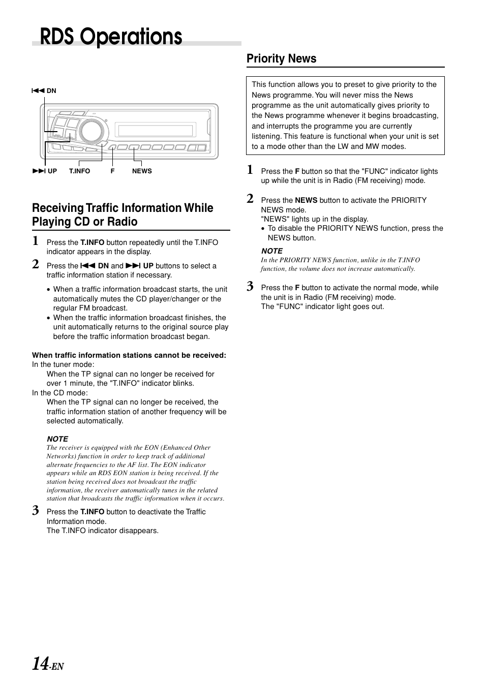 Rds operations, Priority news | Alpine CDM-7892R User Manual | Page 16 / 30