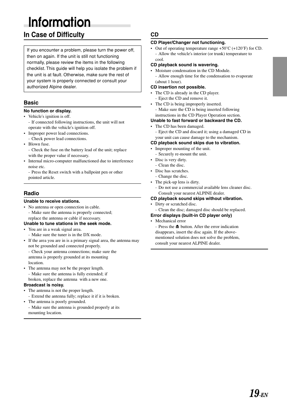 Information | Alpine CDM-7892R User Manual | Page 21 / 30