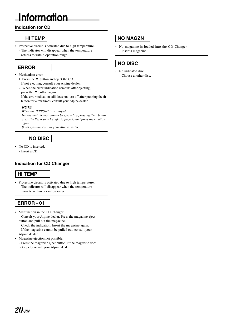 Information | Alpine CDM-7892R User Manual | Page 22 / 30