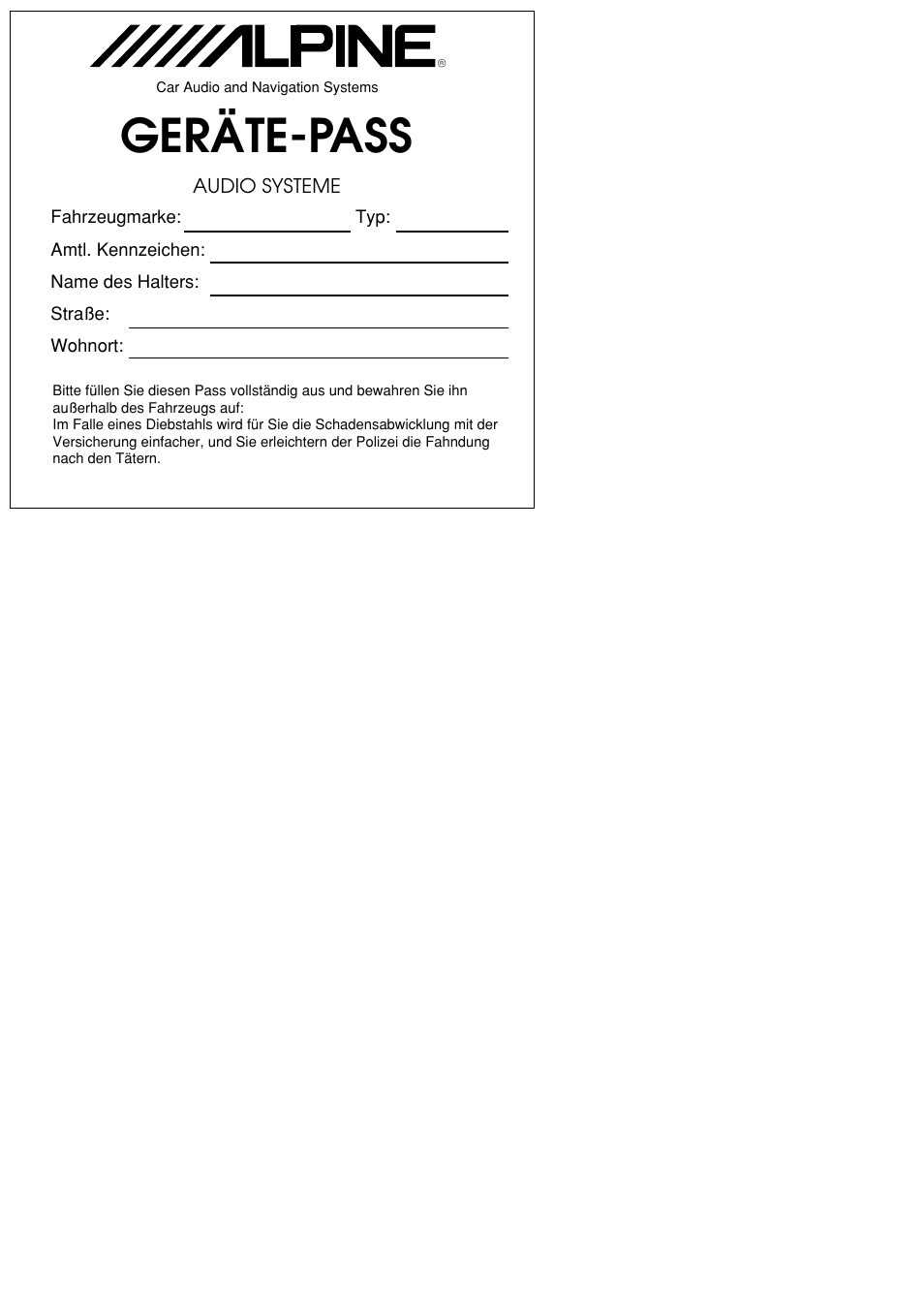 Geräte-pass | Alpine CDM-7892R User Manual | Page 30 / 30