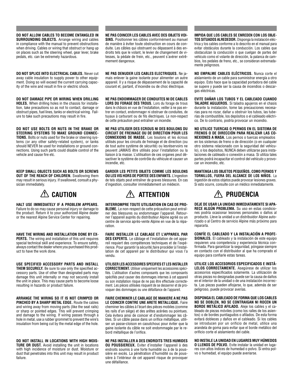 Caution, Attention, Prudencia | Alpine V-Power MRP-M350 User Manual | Page 3 / 12