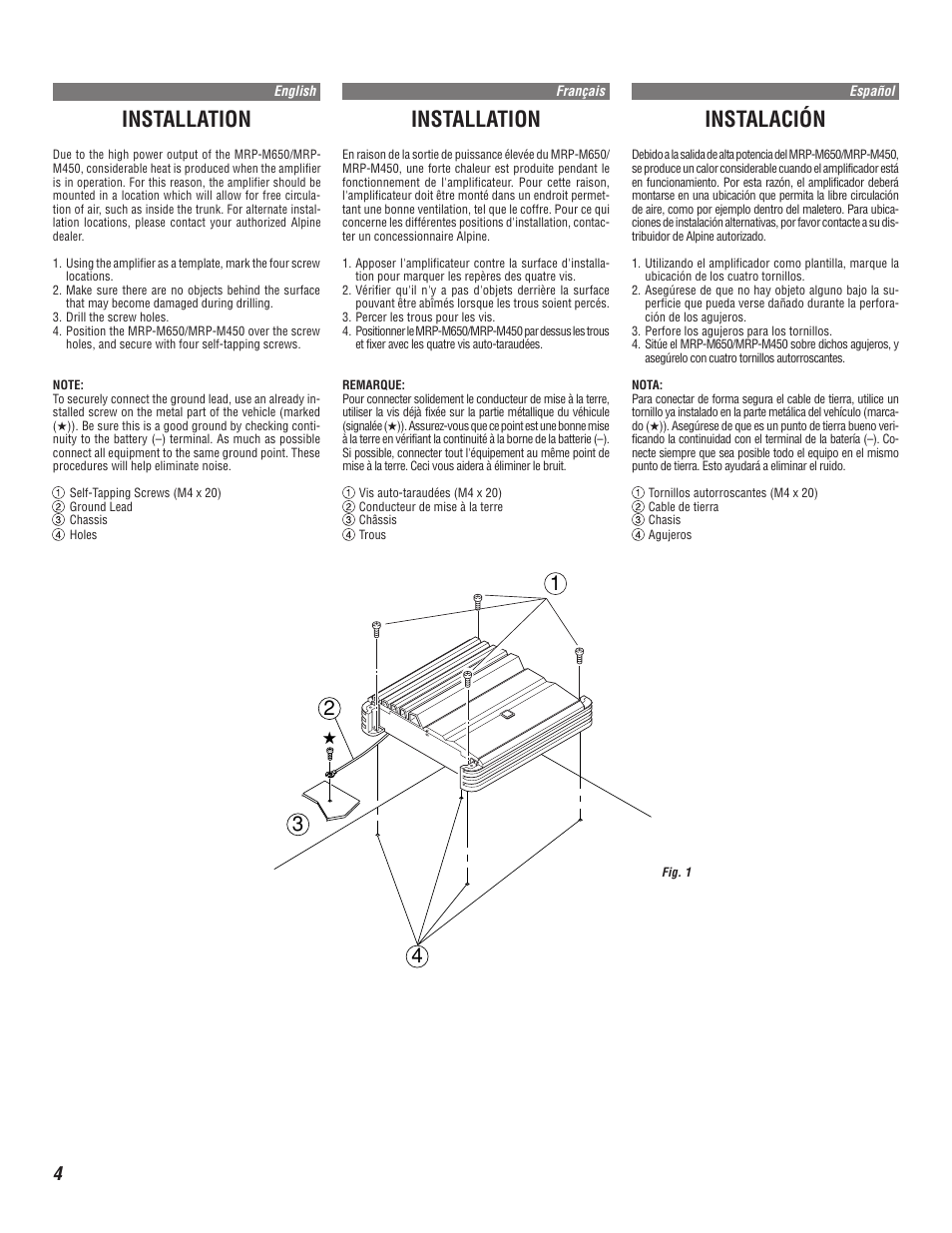 Installation, Instalación | Alpine MRP-M450 User Manual | Page 4 / 16