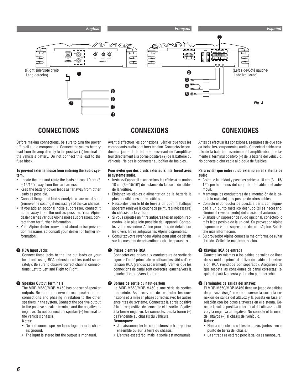 Connections, Connexions, Conexiones | Alpine MRP-M450 User Manual | Page 6 / 16