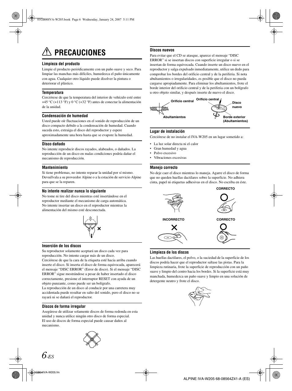 Precauciones | Alpine IVA-W205 User Manual | Page 166 / 238