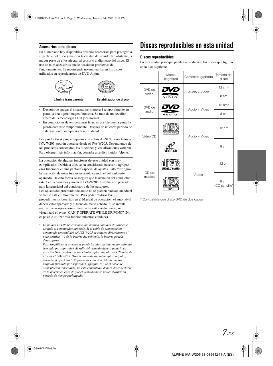 Discos reproducibles en esta unidad | Alpine IVA-W205 User Manual | Page 167 / 238