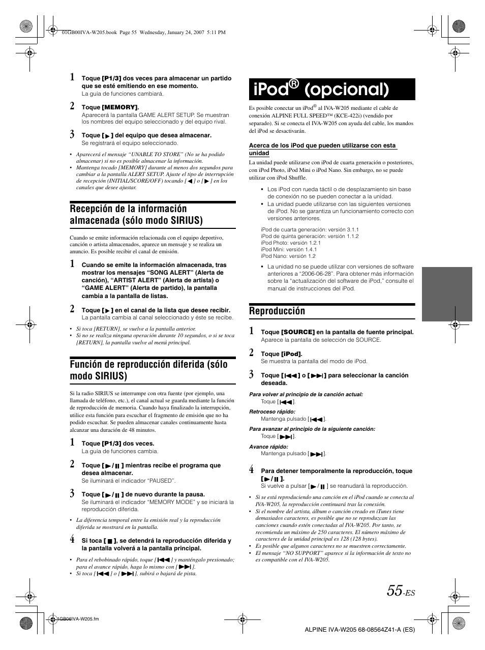 Ipod, Opcional), Reproducción | Alpine IVA-W205 User Manual | Page 215 / 238
