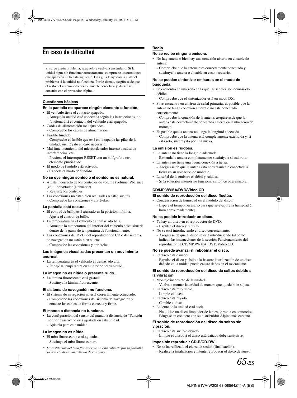 En caso de dificultad | Alpine IVA-W205 User Manual | Page 225 / 238