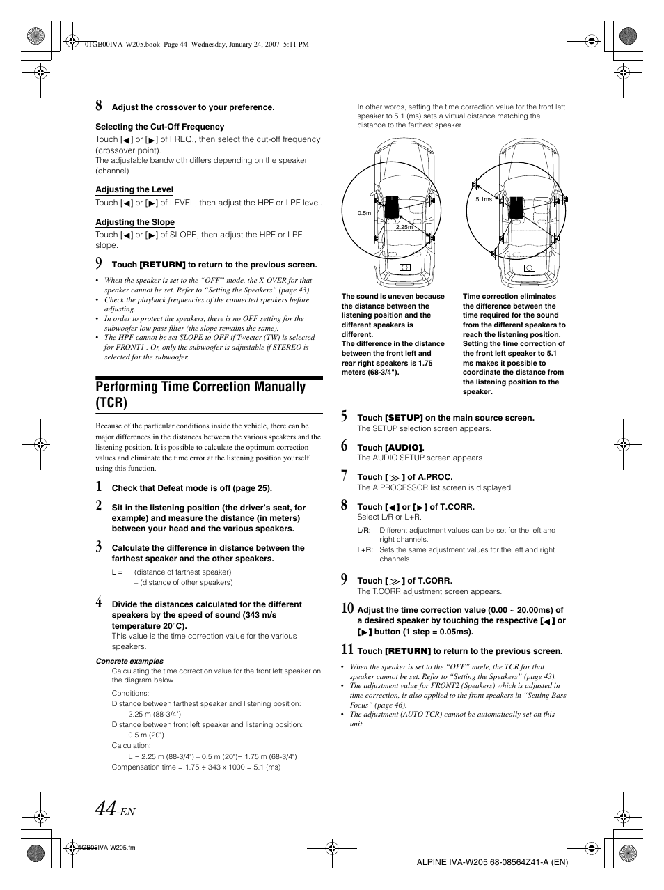 Performing time correction manually (tcr) | Alpine IVA-W205 User Manual | Page 46 / 238