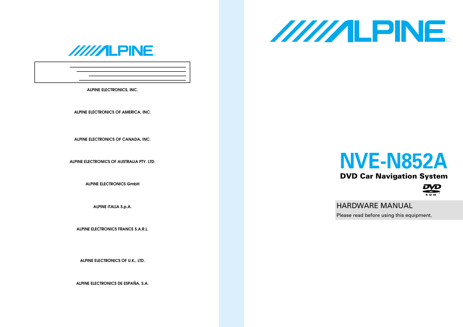 Alpine NVE-N852ADVD User Manual | 19 pages