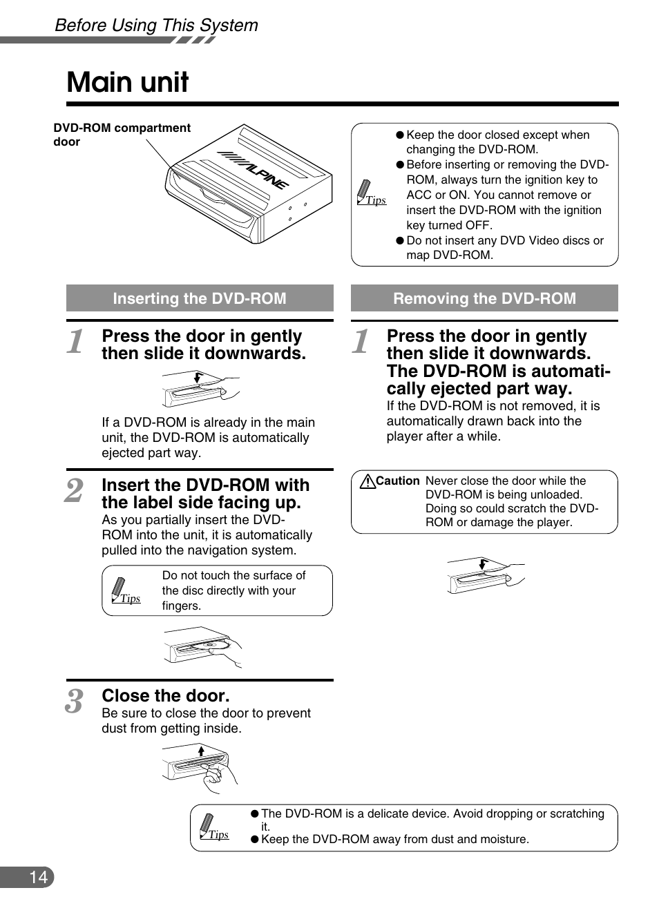 Main unit | Alpine NVE-N852ADVD User Manual | Page 14 / 19