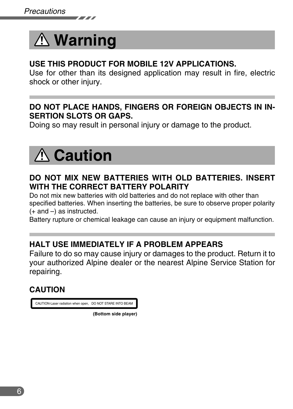 Caution, Warning | Alpine NVE-N852ADVD User Manual | Page 6 / 19