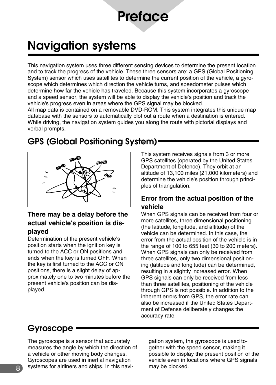 Preface, Navigation systems, Gps (global positioning system) | Gyroscope | Alpine NVE-N852ADVD User Manual | Page 8 / 19