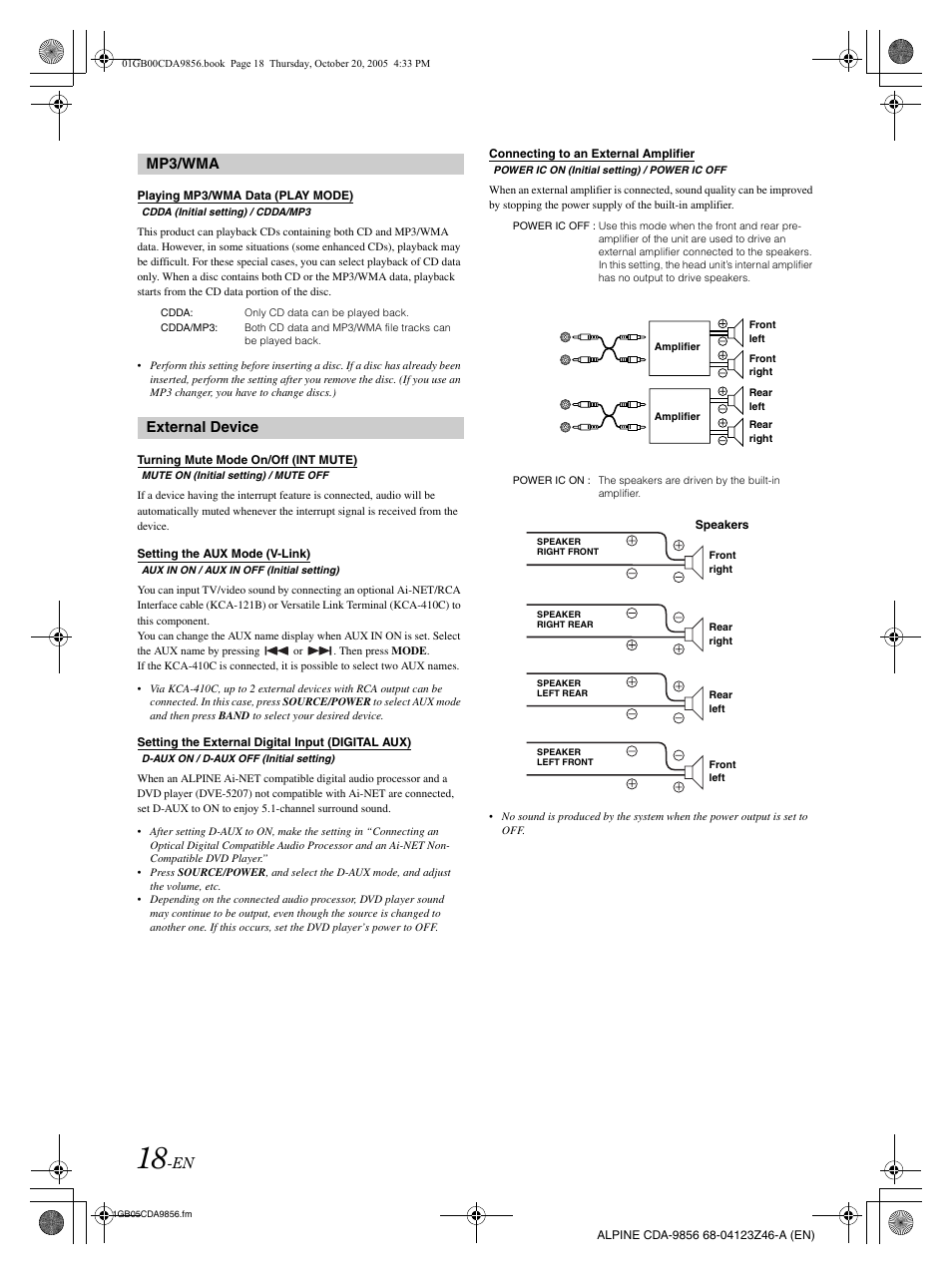 Mp3/wma, External device | Alpine CDA-9856 User Manual | Page 20 / 103