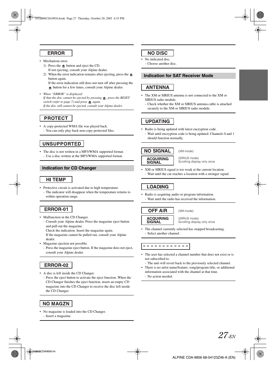 Alpine CDA-9856 User Manual | Page 29 / 103