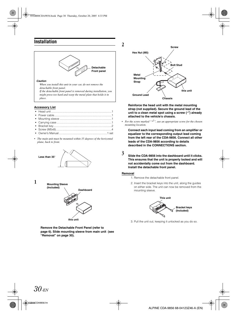 Installation | Alpine CDA-9856 User Manual | Page 32 / 103